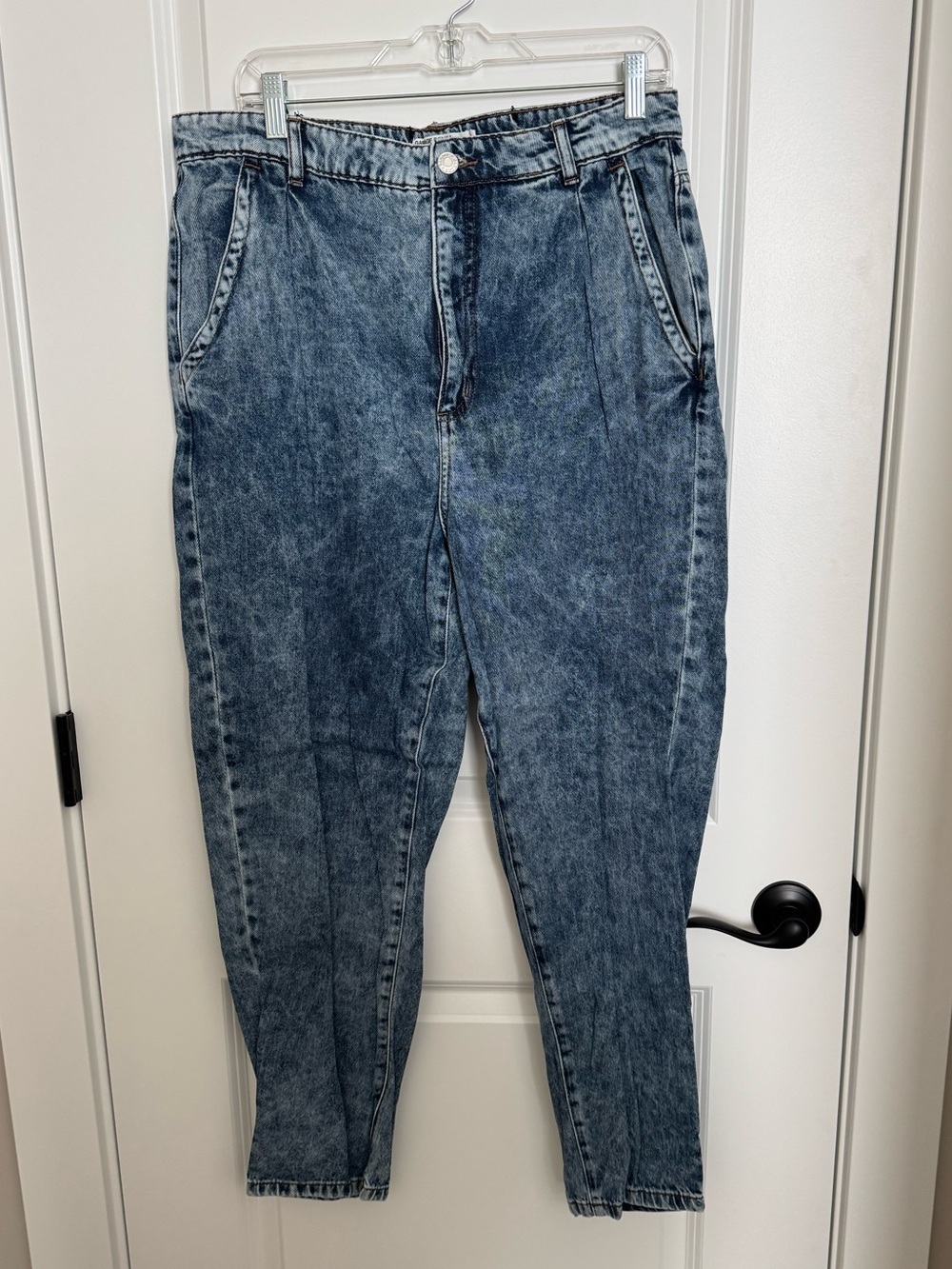 High-Waist Acid Wash Denim Mom Jeans - Blue